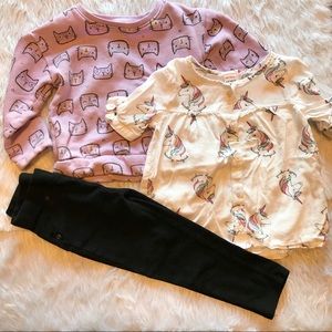 Toddler Girls Cat Sweater, Unicorn Shirt and Pants